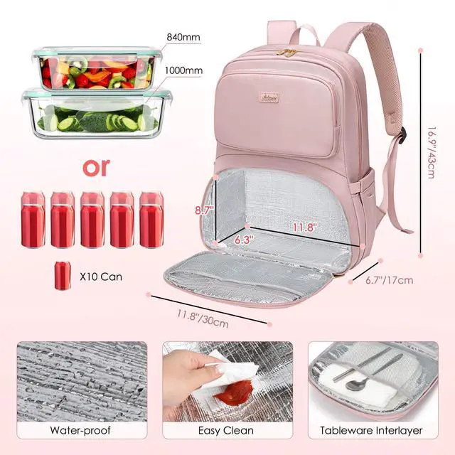 Alt view image 4 of 5 - LABOMO Lunch Backpack for Women Men 16 Inch Laptop Backpack with Leak Proof Lunch Compartment Picnic Big Traveling Bag Meal Prep bags for Daily Commuter Travel