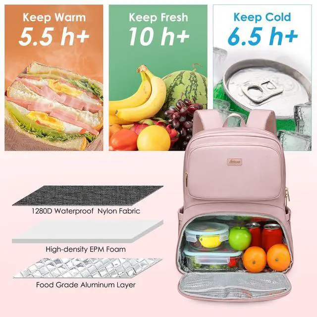 Alt view image 3 of 5 - LABOMO Lunch Backpack for Women Men 16 Inch Laptop Backpack with Leak Proof Lunch Compartment Picnic Big Traveling Bag Meal Prep bags for Daily Commuter Travel