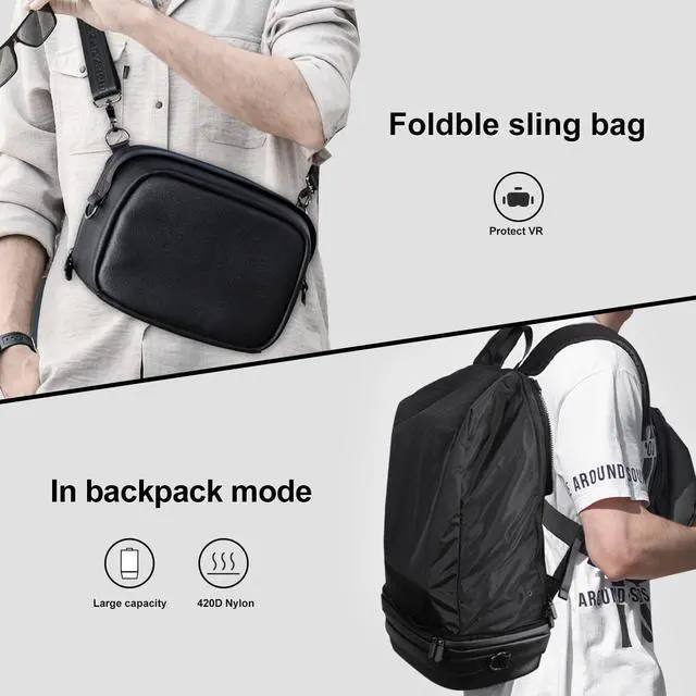 Alt view image 2 of 5 - Krone Kalpasmos Convertible Crossbody Backpack for Men  Expandable Sling Bag with Large Capacity, Compact Travel Backpack Fits Tech Gear, Laptops, Nintendo Switch, Clothes, and More