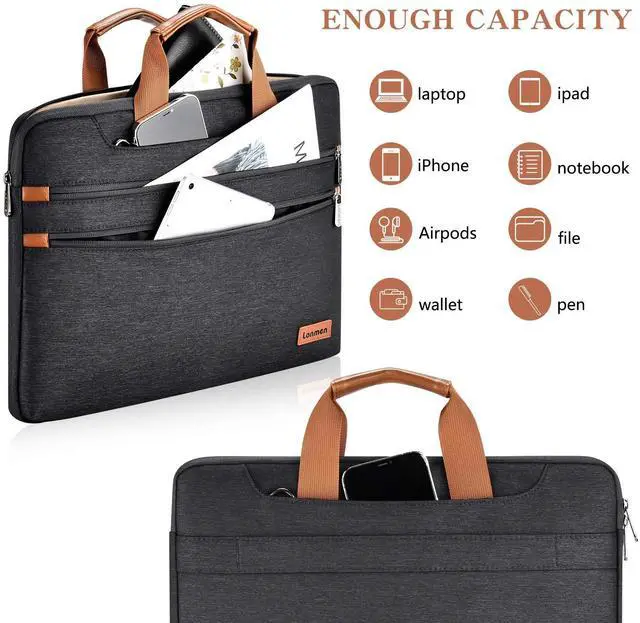 Alt view image 2 of 5 - LONMEN 17.3 Inch Laptop Shoulder Bag,Computer Sleeve Carrying Case for 17.3" Lenovo IdeaPad 330 / Dell Inspiron 17 5000 / HP Pavilion/Acer/MSI/ASUS (Black)