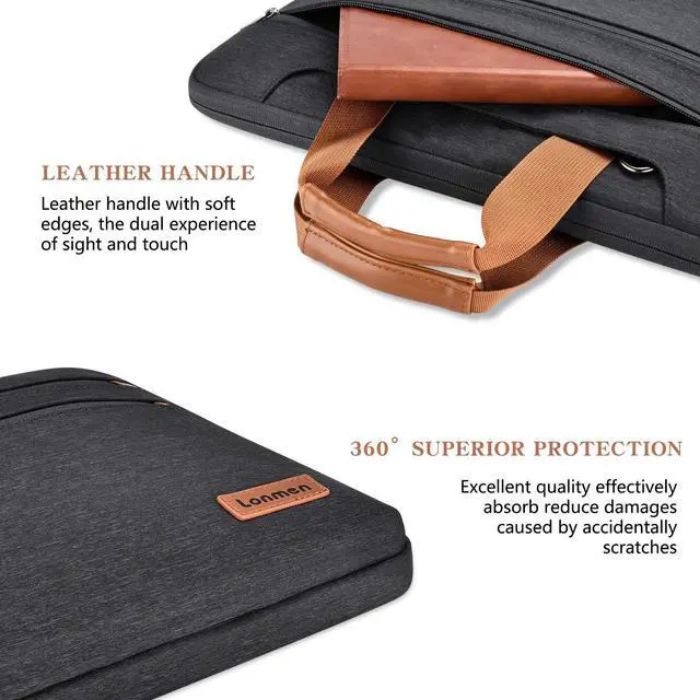 Alt view image 3 of 5 - LONMEN 17.3 Inch Laptop Shoulder Bag,Computer Sleeve Carrying Case for 17.3" Lenovo IdeaPad 330 / Dell Inspiron 17 5000 / HP Pavilion/Acer/MSI/ASUS (Black)