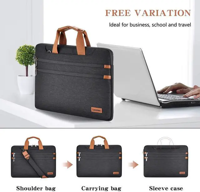 Alt view image 4 of 5 - LONMEN 17.3 Inch Laptop Shoulder Bag,Computer Sleeve Carrying Case for 17.3" Lenovo IdeaPad 330 / Dell Inspiron 17 5000 / HP Pavilion/Acer/MSI/ASUS (Black)