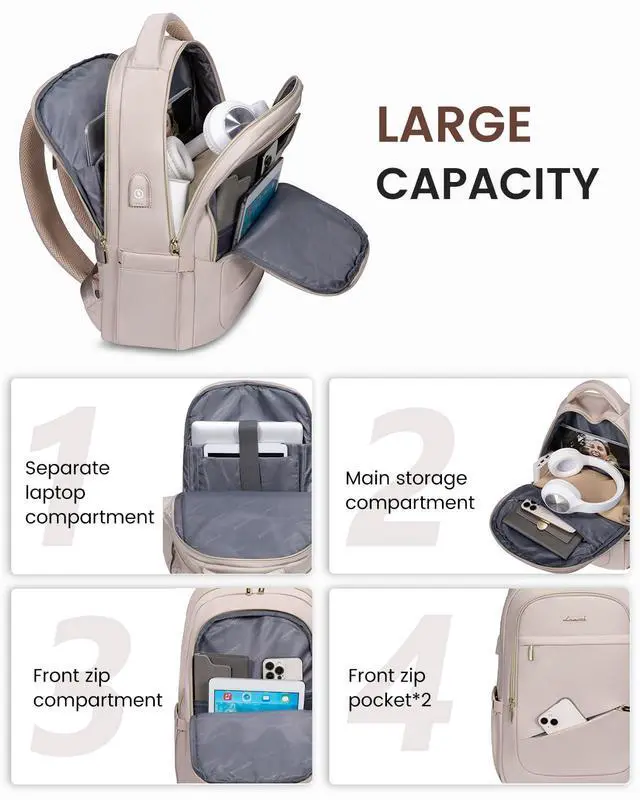 Alt view image 2 of 5 - LOVEVOOK Laptop Backpack for Women, Slim Business Laptops Bag with Separate Computer Compartment Stylish Daypack for College Work Travel, Fits 15.6" Laptop