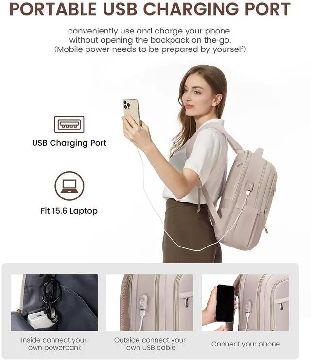 Alt view image 5 of 5 - LOVEVOOK Laptop Backpack for Women, Slim Business Laptops Bag with Separate Computer Compartment Stylish Daypack for College Work Travel, Fits 15.6" Laptop