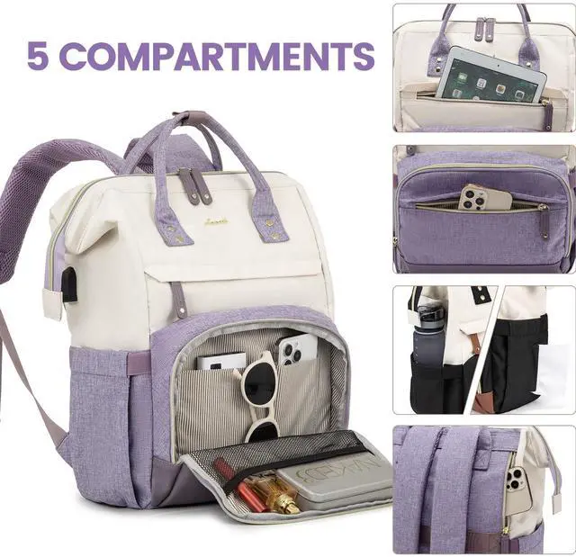 Alt view image 3 of 5 - LOVEVOOK Laptop Backpack for Women, 15.6 Inch Work Business Backpacks Purse with USB Port, Large Capacity Nurse Bag College Bookbag for School, Waterproof Casual Daypack for Travel