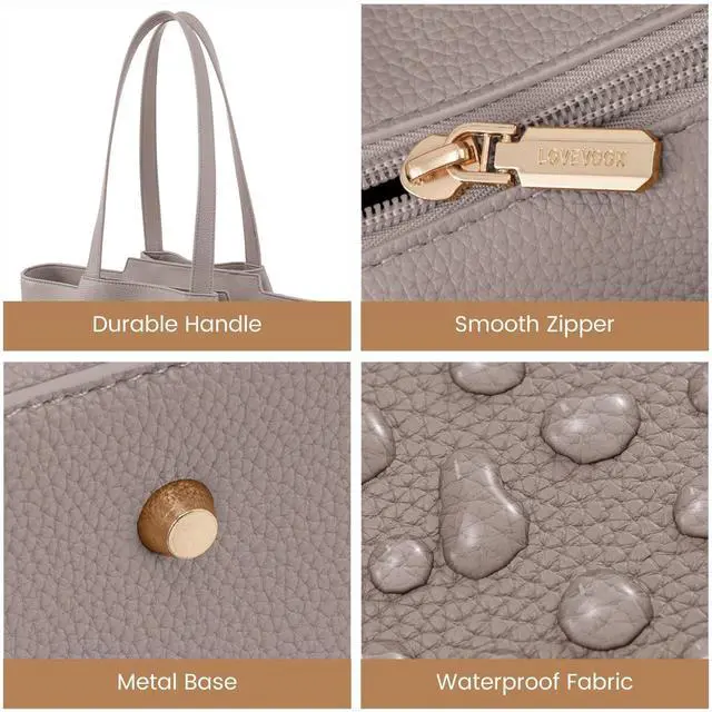 Alt view image 5 of 5 - LOVEVOOK Laptop Tote Bag for Women 15.6 Inch Work Bag Leather Laptop Bag with Clutch, Large Capacity Office Purse Computer Briefcase Shoulder Bag for Casual Business Travel, Apricot&brown