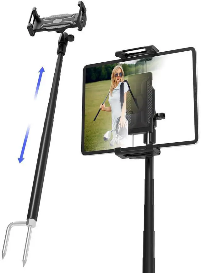 Main image of LYFICCS Golf Swing Recording Tablet Holder with Heavy-Duty Spike Stake, Thick Case Friendly Monopod Stand for iPad Pro/Air/Mini, Galaxy Tab (6-15.6"), iPhone - Anti-Fall Design for Outdoor Training