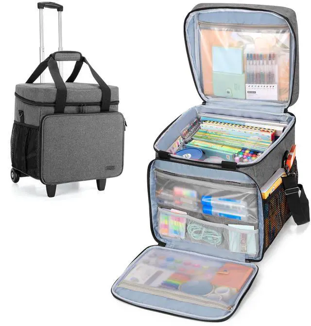 Main image of LUXJA Rolling Teacher Tote Bag with Bottom Support Pad, Multifunctional Teacher Bag with Detachable Dolly (Patented Design), Gray