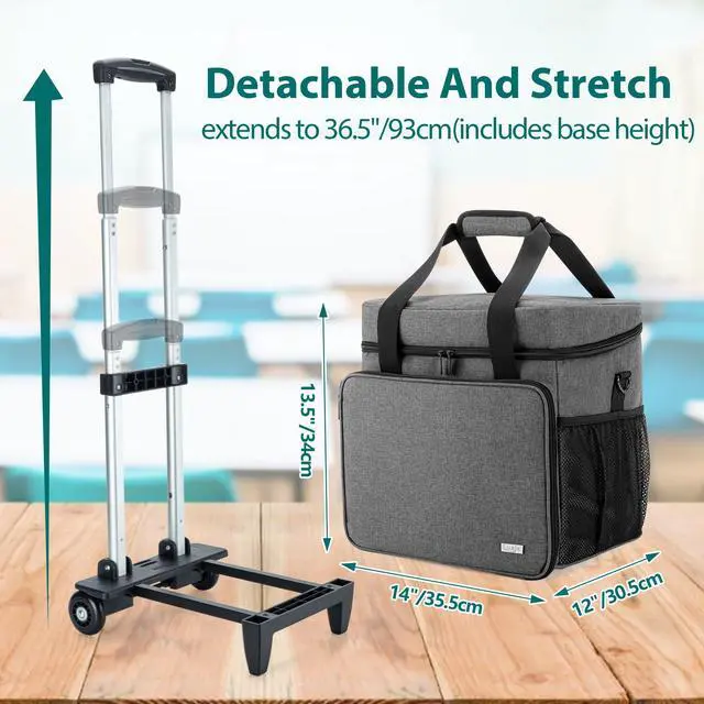 Alt view image 5 of 5 - LUXJA Rolling Teacher Tote Bag with Bottom Support Pad, Multifunctional Teacher Bag with Detachable Dolly (Patented Design), Gray