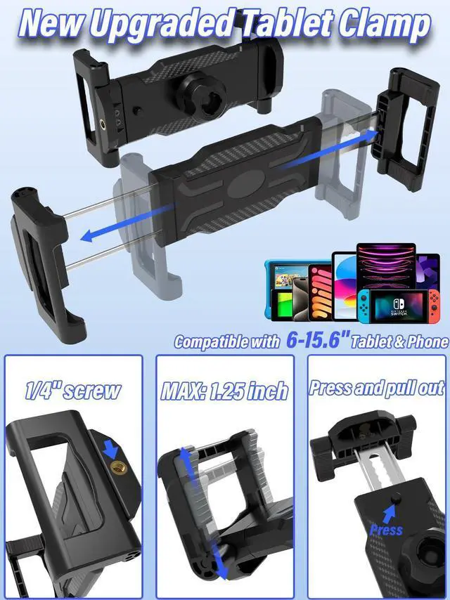 Alt view image 3 of 5 - LYFICCS Golf Swing Recording Tablet Holder with Heavy-Duty Spike Stake, Thick Case Friendly Monopod Stand for iPad Pro/Air/Mini, Galaxy Tab (6-15.6"), iPhone - Anti-Fall Design for Outdoor Training