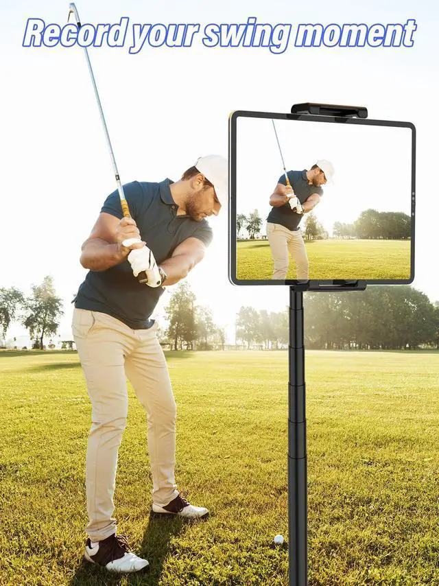 Alt view image 2 of 5 - LYFICCS Golf Swing Recording Tablet Holder with Heavy-Duty Spike Stake, Thick Case Friendly Monopod Stand for iPad Pro/Air/Mini, Galaxy Tab (6-15.6"), iPhone - Anti-Fall Design for Outdoor Training