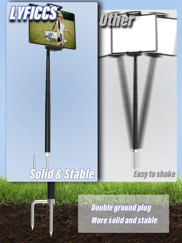Alt view image 4 of 5 - LYFICCS Golf Swing Recording Tablet Holder with Heavy-Duty Spike Stake, Thick Case Friendly Monopod Stand for iPad Pro/Air/Mini, Galaxy Tab (6-15.6"), iPhone - Anti-Fall Design for Outdoor Training