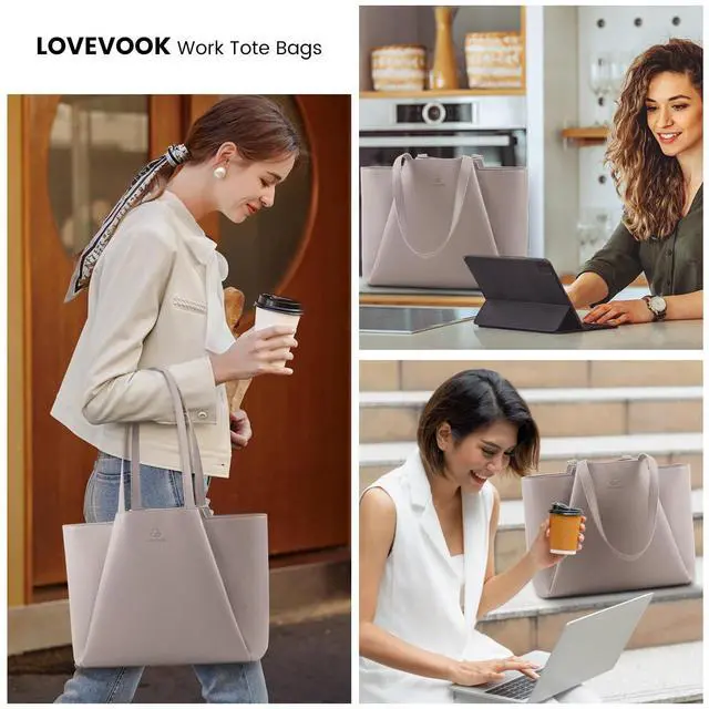 Alt view image 2 of 5 - LOVEVOOK Laptop Tote Bag for Women 15.6 Inch Work Bag Leather Laptop Bag with Clutch, Large Capacity Office Purse Computer Briefcase Shoulder Bag for Casual Business Travel, Apricot&brown