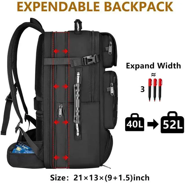 Alt view image 2 of 5 - MATEIN Expandable Travel Backpack With Shoe Compartment, 52L Large Luggage Suitcase with Waist Straps & USB Charging Port, 17 Inch TSA Laptop Backpack With 3 Packing Cubes for Men, Black