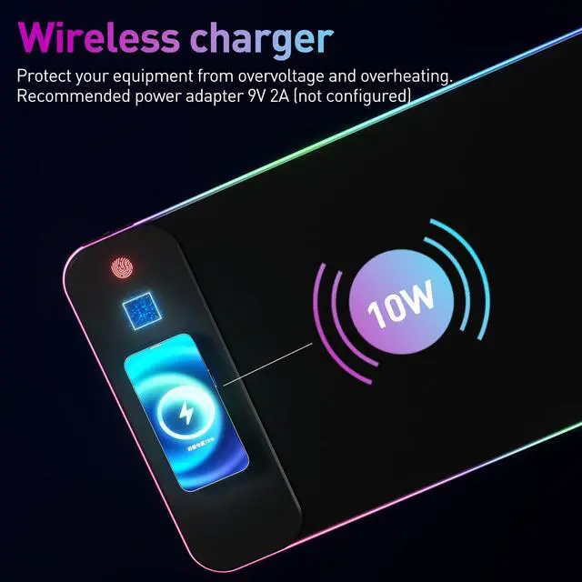 Alt view image 5 of 5 - Wireless Charging RGB Gaming Mouse Pad 10W, 10 Light Modes Extra Large Mousepad,LED Mouse Mat 800x300x4MM, Non-Slip Rubber Base Computer Keyboard Mat for Gaming, PC, Laptop, MacBook,Desk.