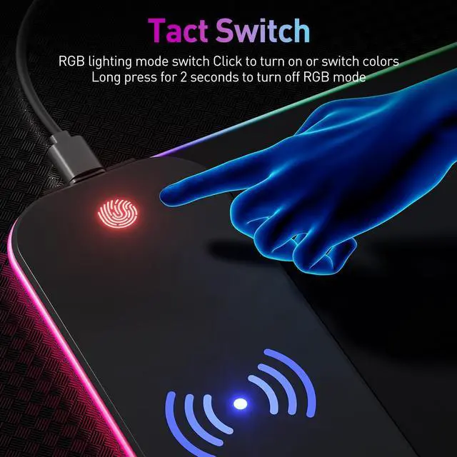 Alt view image 4 of 5 - Wireless Charging RGB Gaming Mouse Pad 10W, 10 Light Modes Extra Large Mousepad,LED Mouse Mat 800x300x4MM, Non-Slip Rubber Base Computer Keyboard Mat for Gaming, PC, Laptop, MacBook,Desk.
