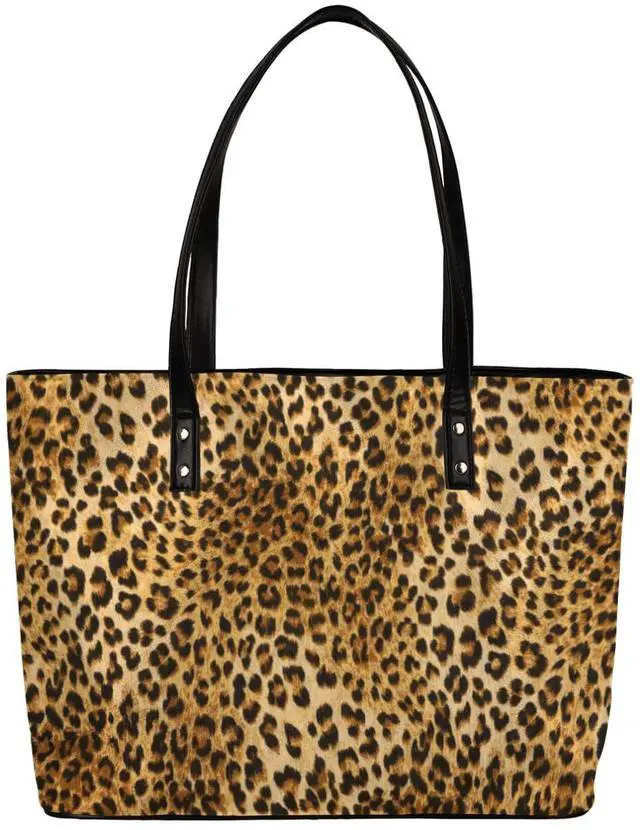 Main image of Animal Leopard Print Leather Tote Bag for Women, Large Handbag Travel Bag Shopping Carry Multipurpose Laptop Shoulder Bag