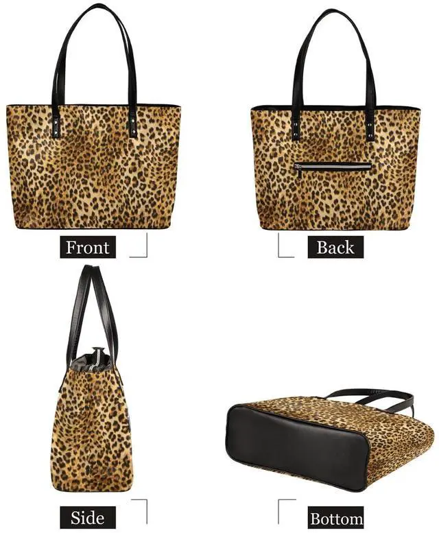 Alt view image 4 of 5 - Animal Leopard Print Leather Tote Bag for Women, Large Handbag Travel Bag Shopping Carry Multipurpose Laptop Shoulder Bag