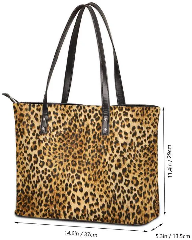Alt view image 3 of 5 - Animal Leopard Print Leather Tote Bag for Women, Large Handbag Travel Bag Shopping Carry Multipurpose Laptop Shoulder Bag