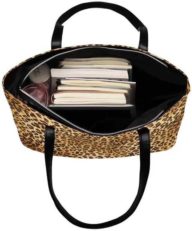 Alt view image 5 of 5 - Animal Leopard Print Leather Tote Bag for Women, Large Handbag Travel Bag Shopping Carry Multipurpose Laptop Shoulder Bag