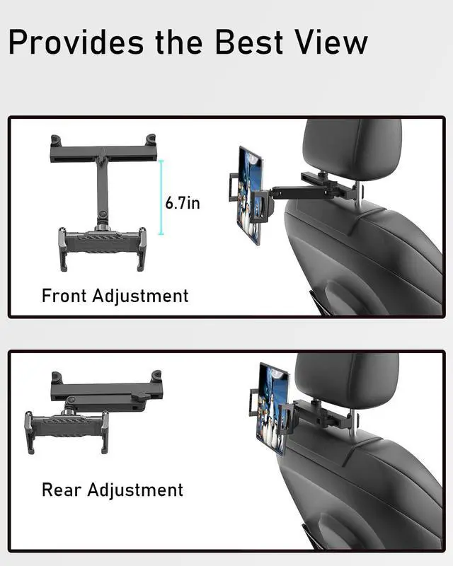 Alt view image 2 of 5 - NATDETC Car Headrest Tablet Holder - [3 in 1 Adjustable Extension Arm] Tablet Car Mount for Back Seat, Road Trip Essentials for Kids, for iPad Pro Air Mini, Galaxy Tab, iPhone, 6-15.6" Devices