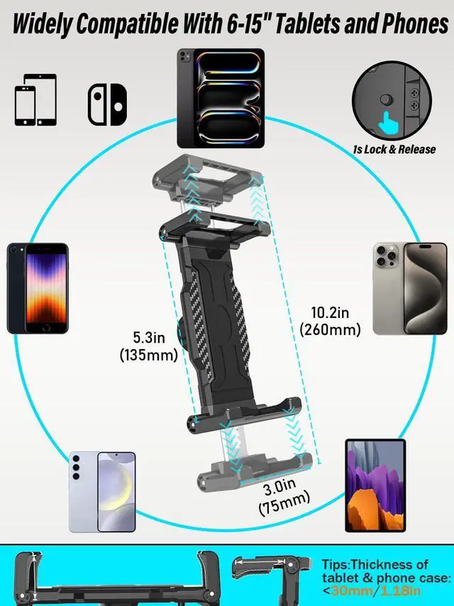 Alt view image 4 of 5 - NATDETC Car Headrest Tablet Holder - [3 in 1 Adjustable Extension Arm] Tablet Car Mount for Back Seat, Road Trip Essentials for Kids, for iPad Pro Air Mini, Galaxy Tab, iPhone, 6-15.6" Devices
