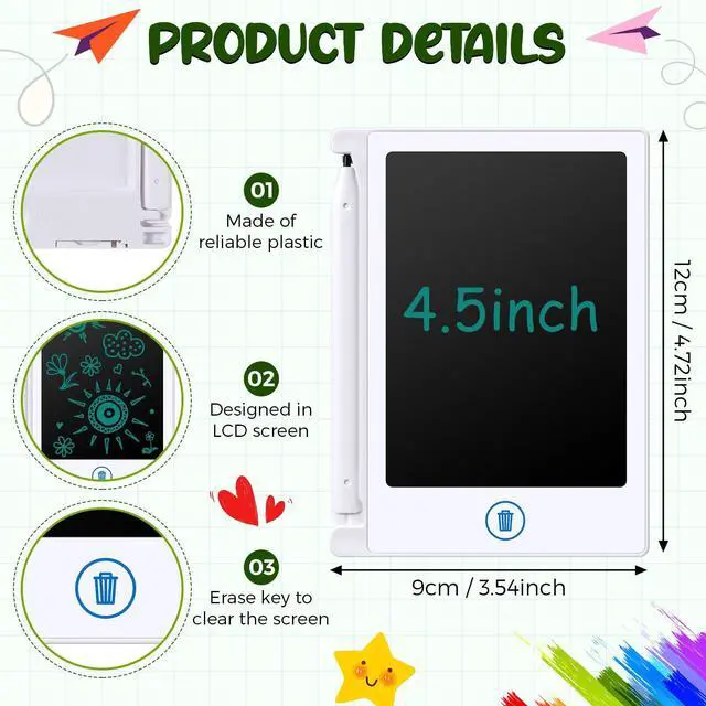 Alt view image 2 of 5 - Nezyo 16 Pieces 4.5 Inch Mini LCD Writing Tablet Electronic Doodle Board for Colorful Drawing Tablet Erasable Writing Pad Reusable Learning Gift for Girls Boys (White)