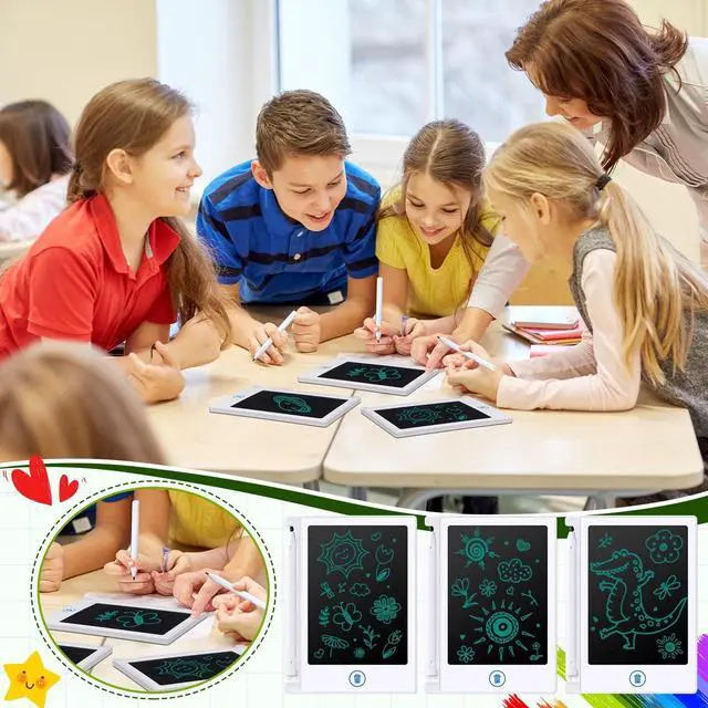 Alt view image 5 of 5 - Nezyo 16 Pieces 4.5 Inch Mini LCD Writing Tablet Electronic Doodle Board for Colorful Drawing Tablet Erasable Writing Pad Reusable Learning Gift for Girls Boys (White)
