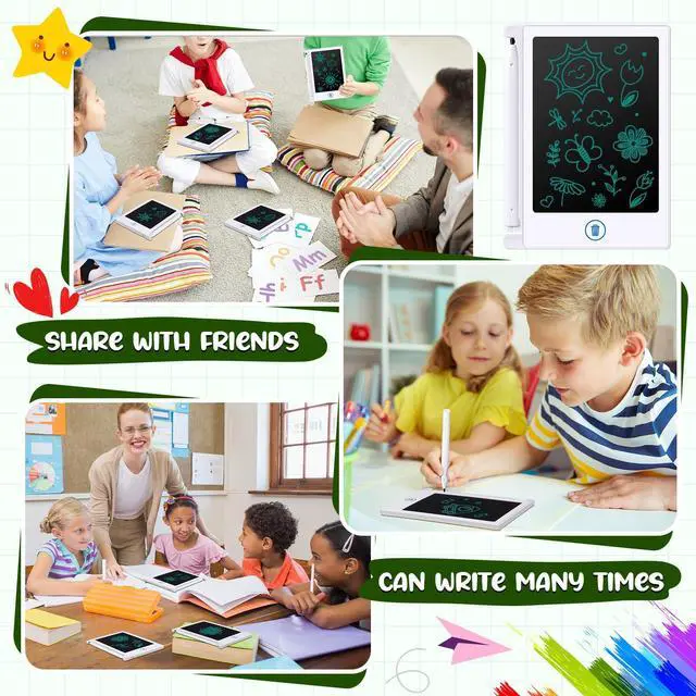 Alt view image 3 of 5 - Nezyo 16 Pieces 4.5 Inch Mini LCD Writing Tablet Electronic Doodle Board for Colorful Drawing Tablet Erasable Writing Pad Reusable Learning Gift for Girls Boys (White)
