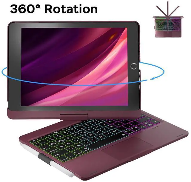 Alt view image 5 of 5 - NOKBABO iPad 9th Generation Case with Keyboard 360deg Rotatable Touchpad and 7 Color Backlight & Pencil Holder for iPad 9th/8th/7th Gen 10.2 inch & iPad Air 3rd Gen/iPad Pro 10.5 inch - Mulberry