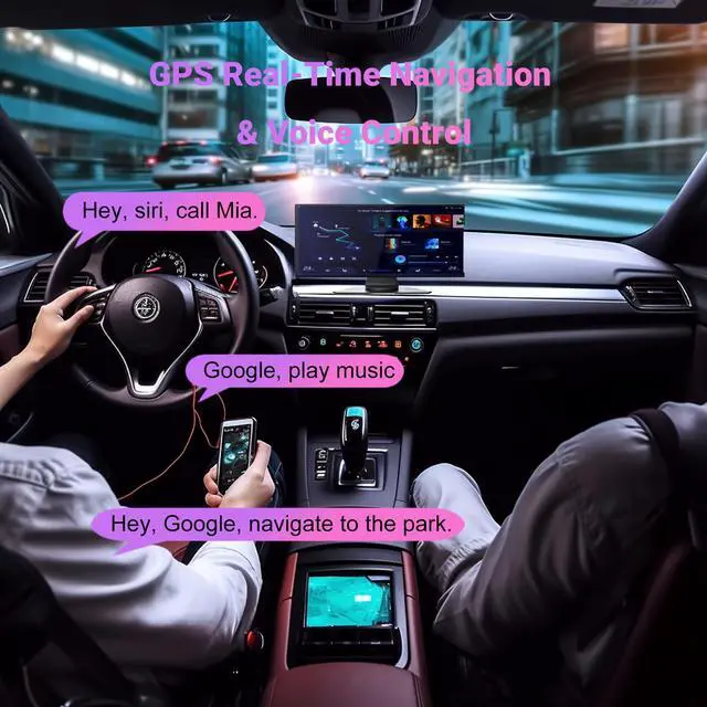 Alt view image 2 of 5 - Wireless Carplay Screen for Car - Compatible with Portable Apple Car play & Android Auto, Car Play Screen with 350deg Backup Camera, Blue-tooth, GPS Navigation, Mirror Link, Fits All Vehicles (8.88")