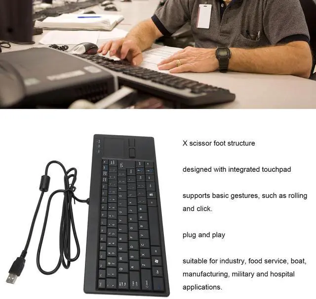 Alt view image 3 of 5 - Wired Keyboard with Trackpad, Mini Industrial Keyboard Touchpad Combo with X Scissor Foot, Portable Compact Touch Keyboard for Industry Control, Plug and Play (USB Interface with