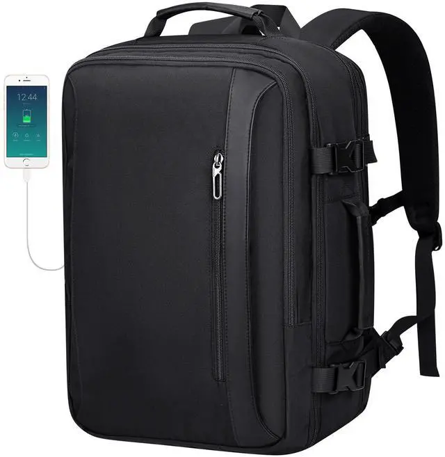 Main image of PIJUSHI Travel Backpack for Women Men Expandable Carry on Backpacks Flight Approved 40L 16 inch Laptop Bag with USB Port(PE034 Black)