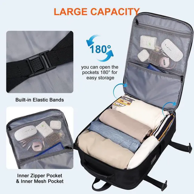 Alt view image 3 of 5 - PIJUSHI Travel Backpack for Women Men Expandable Carry on Backpacks Flight Approved 40L 16 inch Laptop Bag with USB Port(PE034 Black)