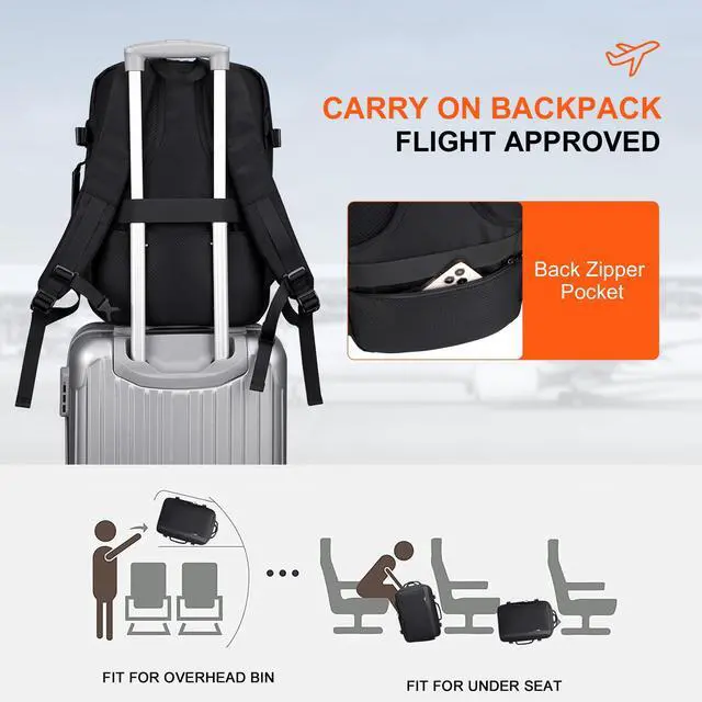 Alt view image 5 of 5 - PIJUSHI Travel Backpack for Women Men Expandable Carry on Backpacks Flight Approved 40L 16 inch Laptop Bag with USB Port(PE034 Black)