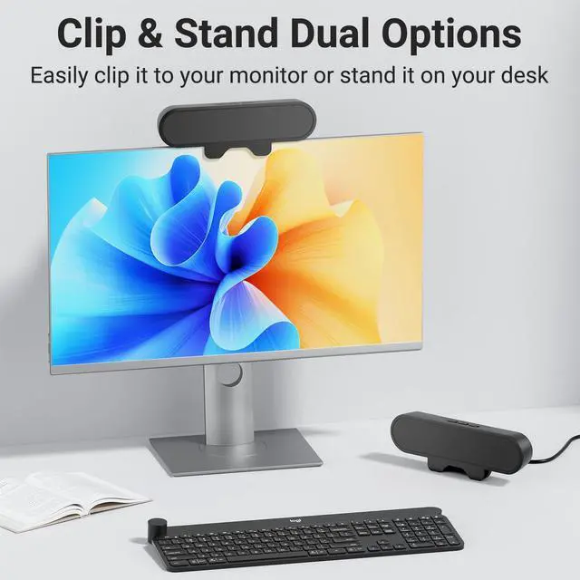 Alt view image 2 of 5 - Plyee Audio Monitor Speakers, Computer Speakers for Desktop PC, USB Speaker with Integrated USB A Type C Connector, Easily Clamp to Monitors, 10W(Black)
