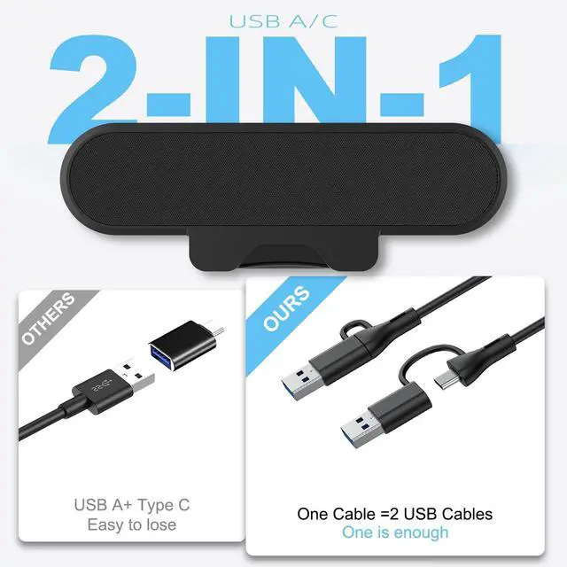 Alt view image 4 of 5 - Plyee Audio Monitor Speakers, Computer Speakers for Desktop PC, USB Speaker with Integrated USB A Type C Connector, Easily Clamp to Monitors, 10W(Black)