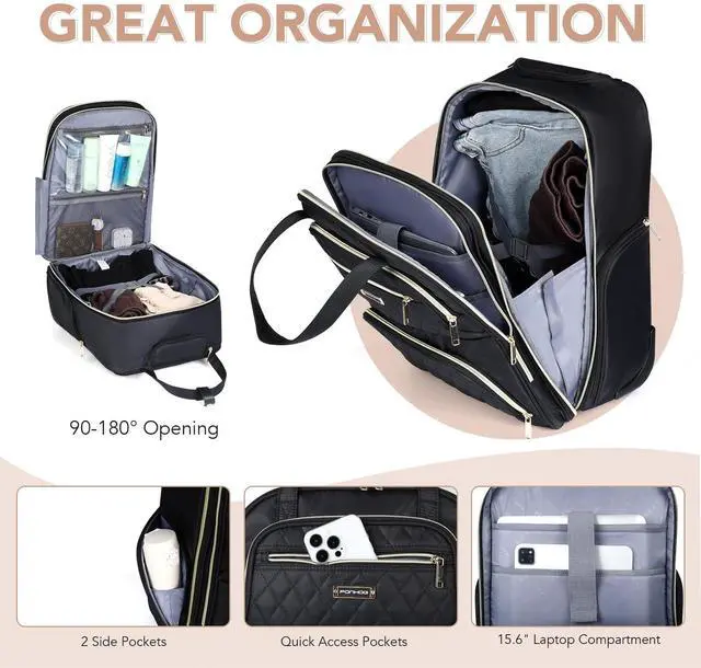 Alt view image 2 of 5 - Ponhog Rolling Backpack for Women, 15.6 Inch Travel Laptop Wheeled Backpack, 30L Roller Carry on Luggage for Adults Business College Work Overnight, Stylish Personal Item Suitcase, Black