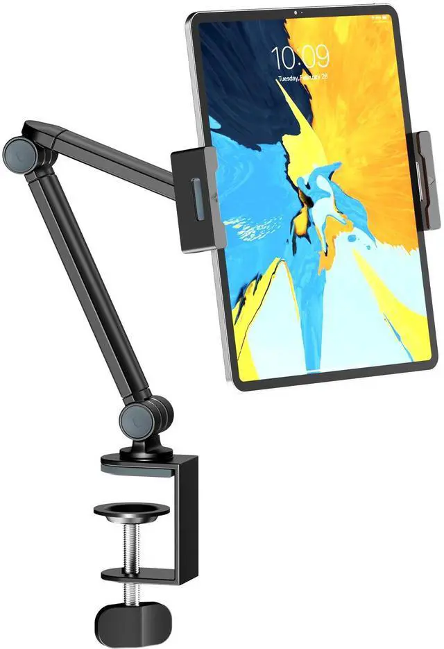 Main image of Putilsen Mount Tablet Stand Holder for Desk, Portable Phone Tablet Holder for ipad with 360deg Rotation,Adjustable Arm Clamp Mount Compatible with 4.7"-12.9" iPad, iPhone, Kindle, Black
