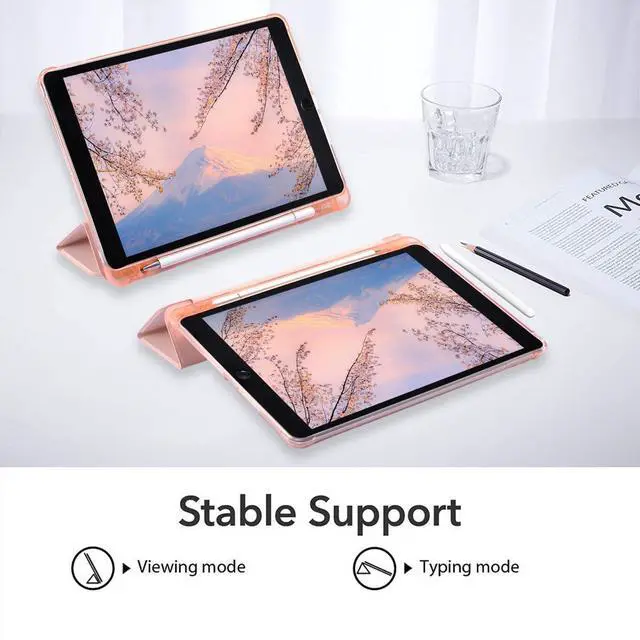 Alt view image 4 of 5 - JOYLAND Pink Strawberry Case for iPad 9th/7th/8th Generation(2021/2020/2019) 10.2 Inch with Pencil Holder, Clear TPU Foldable Smart Stand Cover, Auto Wake/Sleep Shockproof Protective Case