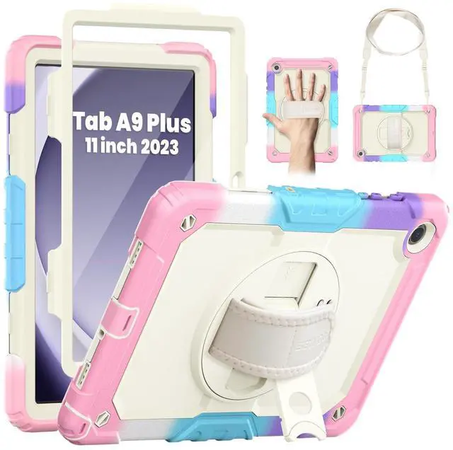 Main image of SEYMAC for Samsung Galaxy Tab A9+/ A9 Plus Case 11" 2023 (SM-X210/X216/X218), Heavy Duty Shockproof Protective Case with Screen Protector, Rotating Stand, Hand/Shoulder Strap, Pink