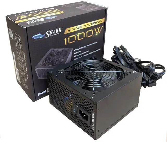 Main image of SHARK TECHNOLOGY® 1000W Black ATX12V EPS12 Silent 120mm Fan Gaming PC 2X PCI-E Power Supply ATX PSU