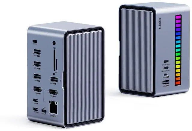 Main image of Hagibis USB C Docking Station Dual Monitor, LED Strip Light USB-C Hub Type-C Adapter with HDMI, M.2 SSD Enclosure, 100W Power Delivery, USB 3.1, Ethernet, SD/TF for MacBook Air Pro, Laptop (U100 Pro)