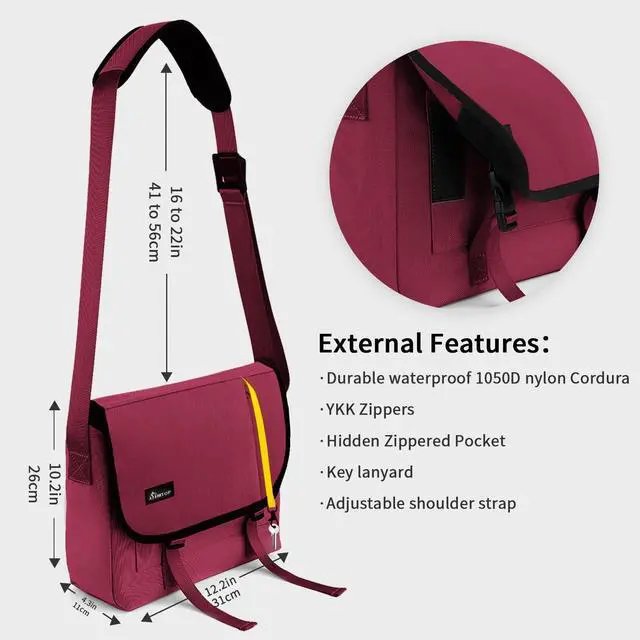 Alt view image 2 of 5 - Messenger Bag iPad Bag Crossbody Bag Shoulder Messenger Bag Durable Crossbody Shoulder Bag for Commuters and Travelers Water Resistant Scratch and Wear Eesistance Versatile YKK Zipper. (Red)