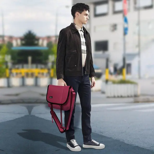 Alt view image 5 of 5 - Messenger Bag iPad Bag Crossbody Bag Shoulder Messenger Bag Durable Crossbody Shoulder Bag for Commuters and Travelers Water Resistant Scratch and Wear Eesistance Versatile YKK Zipper. (Red)