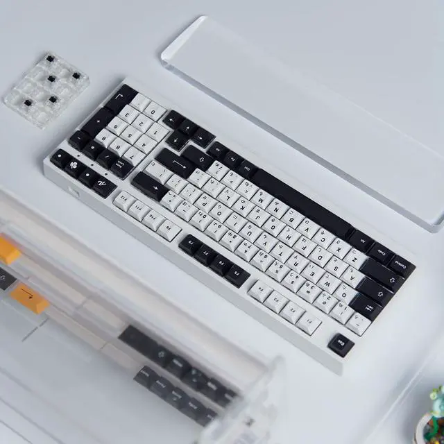 Alt view image 4 of 5 - 133 Keys Japanese Keycap Cherry Profile Dye Sub PBT Black and White Keycaps Set Fit for 61/64/87/104/108 Cherry Mx Switches Mechanical Keyboard