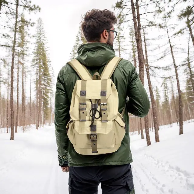 Alt view image 2 of 5 - SUIKIHUM Vintage Canvas Backpack for Men Women, Durable Casual Daypack, Large Capacity Travel Rucksack Fits for Hiking and Daily Use (Khaki)