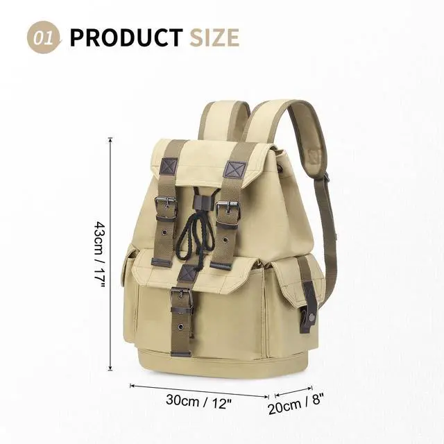 Alt view image 3 of 5 - SUIKIHUM Vintage Canvas Backpack for Men Women, Durable Casual Daypack, Large Capacity Travel Rucksack Fits for Hiking and Daily Use (Khaki)