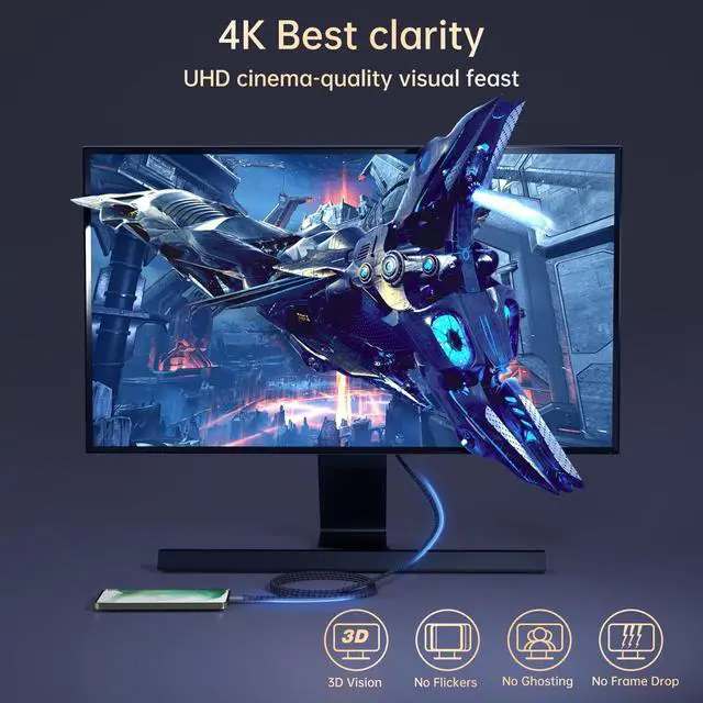 Alt view image 3 of 5 - Long USB C Video Cable, 3.2 Gen 2 6FT-3pack, 4K Monitor Cable, 100W Fast Charging 20Gbps High Speed Data Transfer, for MacBook Pro, iPad, SSD, Dell, LG, ARZOPA, KYY, USBC Monitor