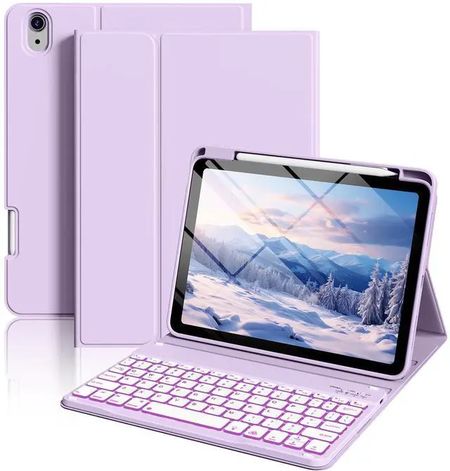 Main image of SZPSGC Keyboard Case for iPad (A16) 11th Generation 11 Inch 2025, iPad 10th Generation 10.9 Inch 2022, Smart Folio Cover with 7 Colors Backlit Wireless Detachable Keyboard, Auto Sleep Wake, Purple
